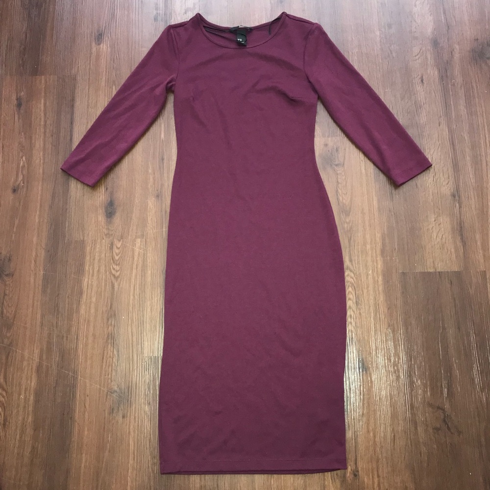 Maroon midi quarter sleeve dress